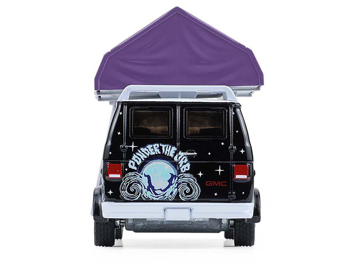 1978 GMC Vandura Custom Van Black with Wizard Graphics and White Top with Camp'otel Cartop Sleeper Tent "The Great Outdoors" Series 4 1/64 Diecast Model Car by Greenlight LuxuryLifeWay Online Store