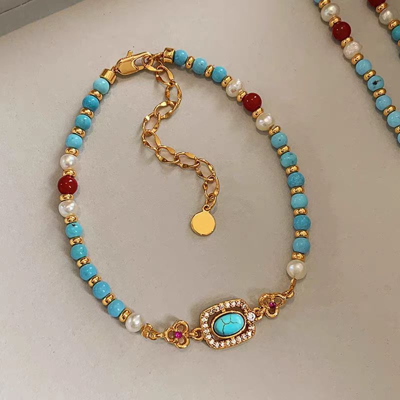 Natural Turquoise Pearl Necklace Chinese Style Traditional Clavicle Necklace LadyShow.Store