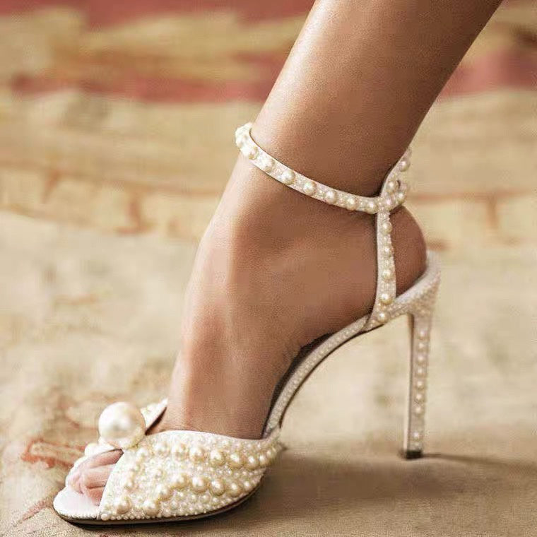 Fish Mouth Pearl Sandals Bridal Wedding Shoes Women LadyShow.Store