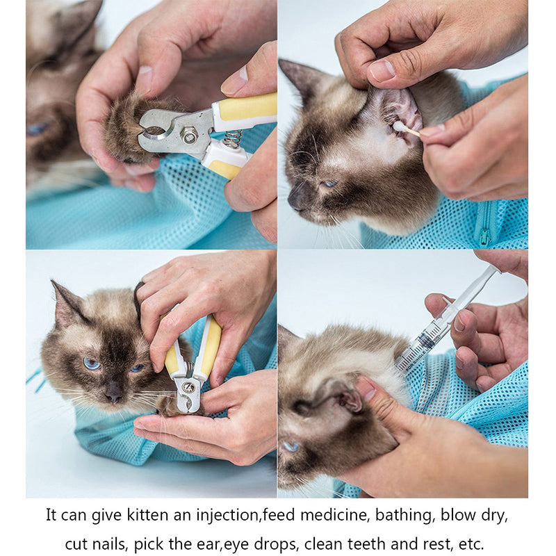 Pet Soft Cat Grooming Bag Adjustable Multifunctional Polyester Cat Washing Shower Mesh Bags Pet Nail Trimming Bags Pets Fashion