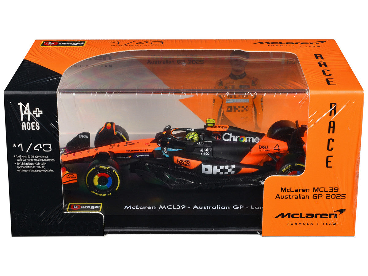 McLaren MCL39 #4 Lando Norris Winner Formula One F1 "Australian GP" (2025) with Display Case "Race" Series 1/43 Diecast Model Car by Bburago LuxuryLifeWay Online Store