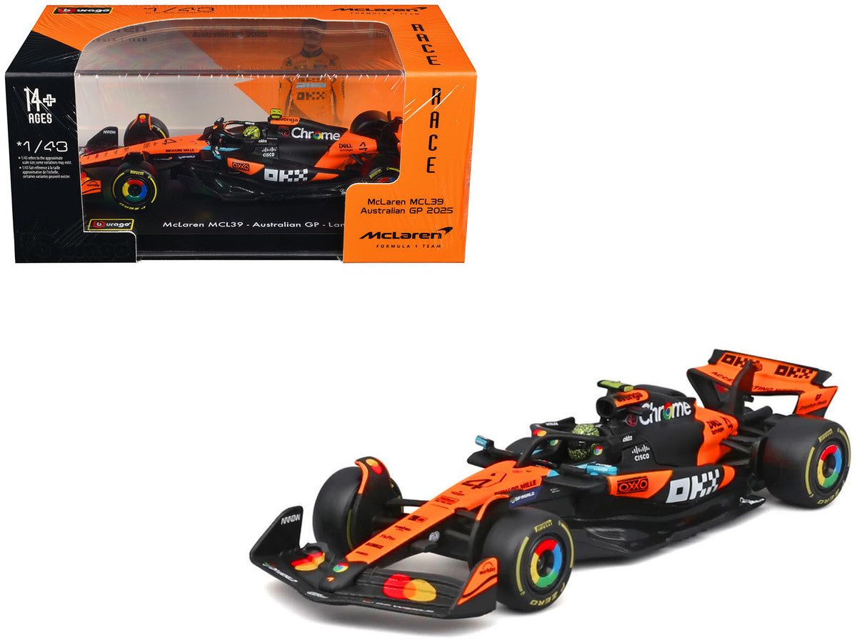 McLaren MCL39 #4 Lando Norris Winner Formula One F1 "Australian GP" (2025) with Display Case "Race" Series 1/43 Diecast Model Car by Bburago LuxuryLifeWay Online Store