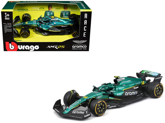 Aston Martin AMR25 #14 Fernando Alonso "Aramco" Formula One F1 World Championship (2025) "Race" Series 1/43 Diecast Model Car by Bburago LuxuryLifeWay Online Store
