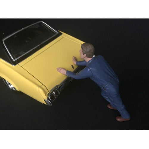 Mechanic Darwin Pushing a Car Figurine for 1/24 Scale Models by American Diorama LuxuryLifeWay Online Store