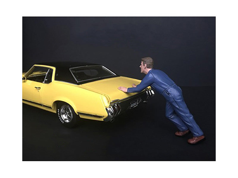 Mechanic Darwin Pushing a Car Figurine for 1/24 Scale Models by American Diorama LuxuryLifeWay Online Store