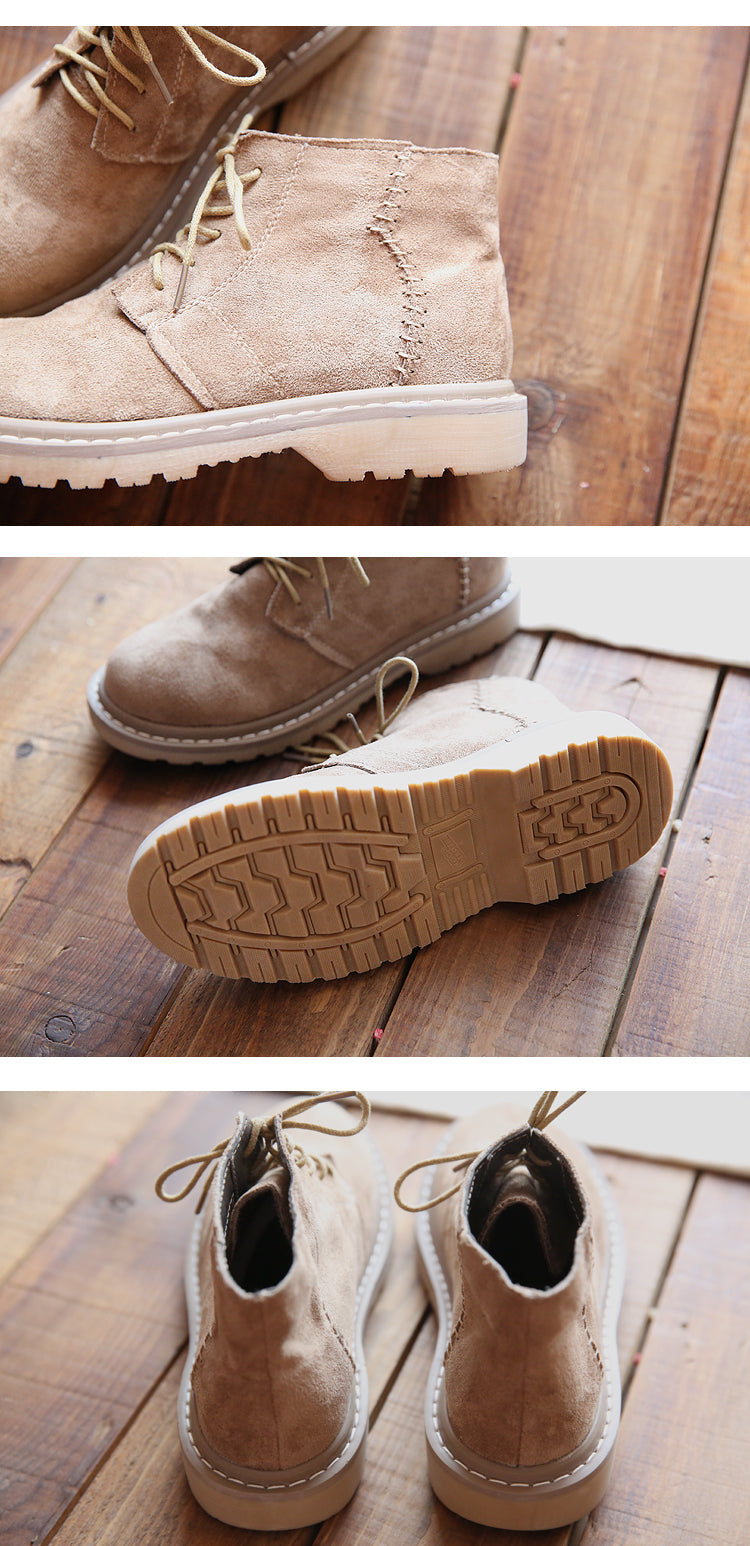Vintage Suede Round Toe Lace-Up Ankle Boots LadyShow.Store