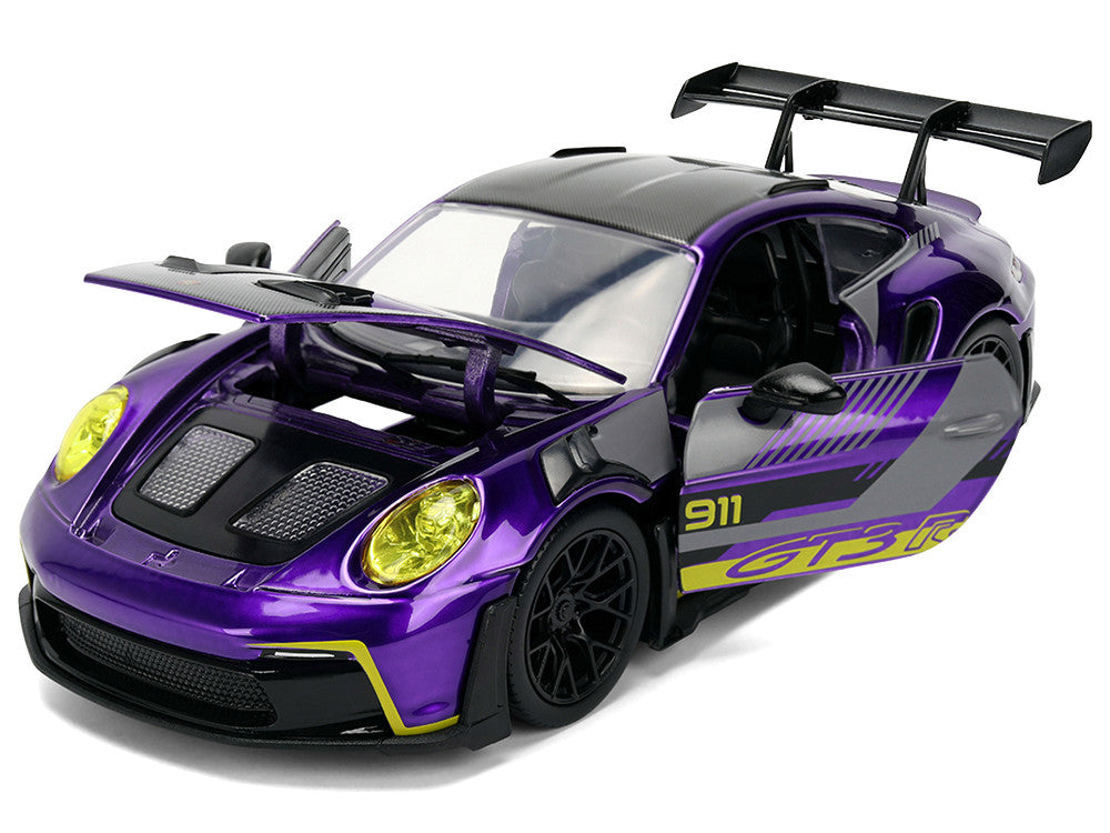 Porsche 911 GT3 RS (992) Candy Purple with Carbon Top and Hood Stripes and Graphics "AutoWorks" Series 1/24 Diecast Car Model by Jada LuxuryLifeWay Online Store