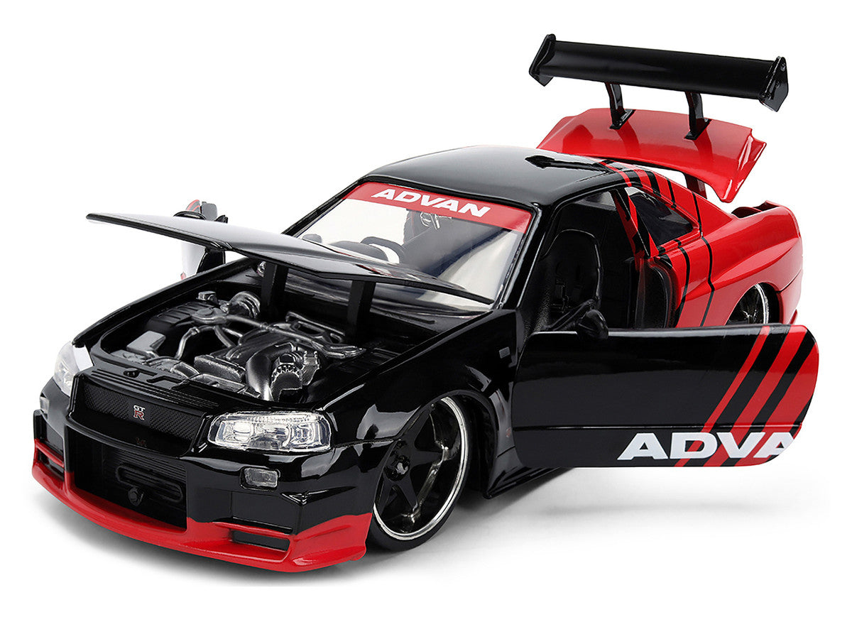 2002 Nissan Skyline GT-R (R34) RHD (Right Hand Drive) "ADVAN" Black and Red "AutoWorks" Series 1/24 Diecast Car Model by Jada LuxuryLifeWay Online Store