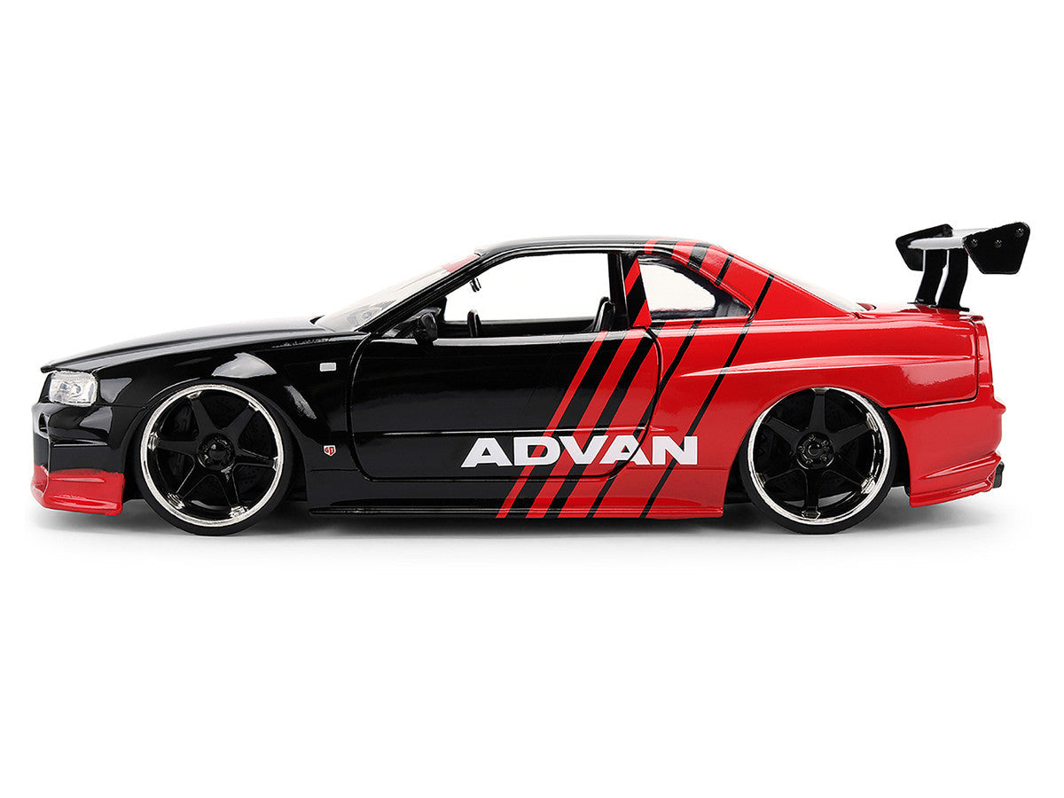 2002 Nissan Skyline GT-R (R34) RHD (Right Hand Drive) "ADVAN" Black and Red "AutoWorks" Series 1/24 Diecast Car Model by Jada LuxuryLifeWay Online Store