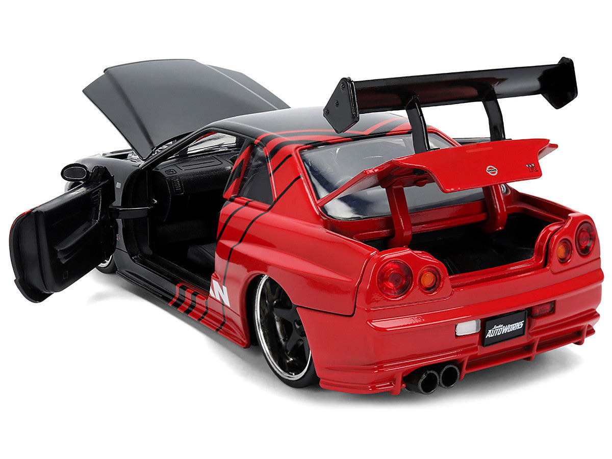 2002 Nissan Skyline GT-R (R34) RHD (Right Hand Drive) "ADVAN" Black and Red "AutoWorks" Series 1/24 Diecast Car Model by Jada LuxuryLifeWay Online Store