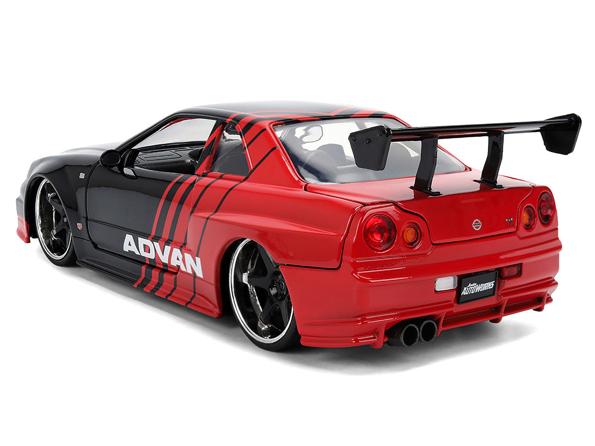 2002 Nissan Skyline GT-R (R34) RHD (Right Hand Drive) "ADVAN" Black and Red "AutoWorks" Series 1/24 Diecast Car Model by Jada LuxuryLifeWay Online Store