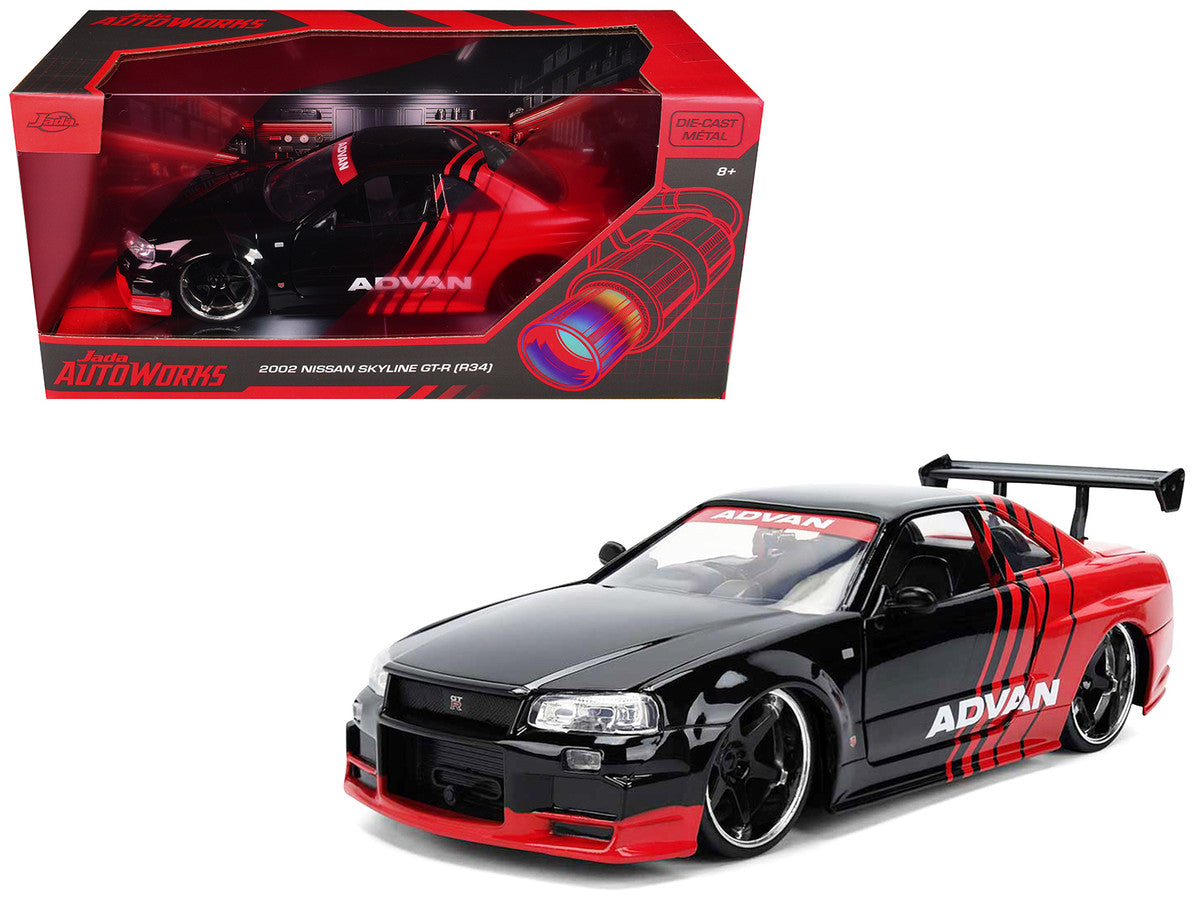 2002 Nissan Skyline GT-R (R34) RHD (Right Hand Drive) "ADVAN" Black and Red "AutoWorks" Series 1/24 Diecast Car Model by Jada LuxuryLifeWay Online Store