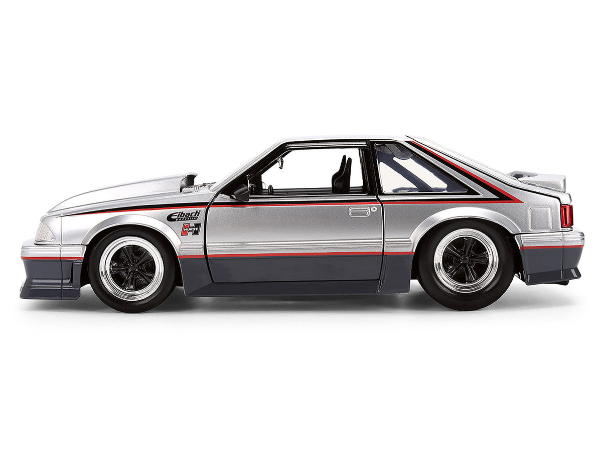 1989 Ford Mustang GT Silver Metallic and Gray with Black and Red Stripes "AutoWorks" Series 1/24 Diecast Car Model by Jada LuxuryLifeWay Online Store