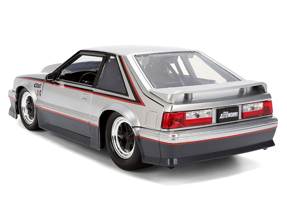 1989 Ford Mustang GT Silver Metallic and Gray with Black and Red Stripes "AutoWorks" Series 1/24 Diecast Car Model by Jada LuxuryLifeWay Online Store