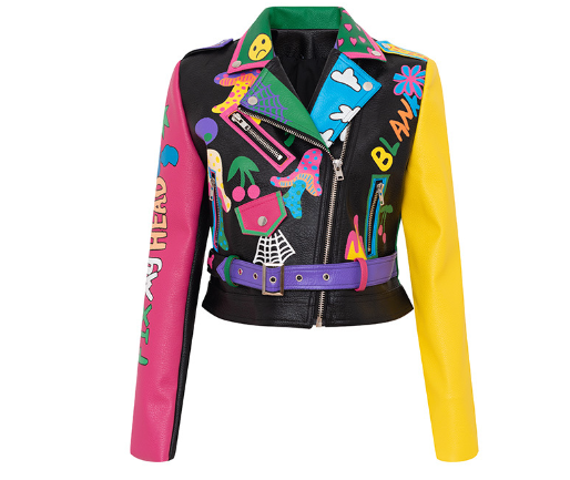 Trendy Color-blocked PU Leather Jacket for Women Pi-Mart