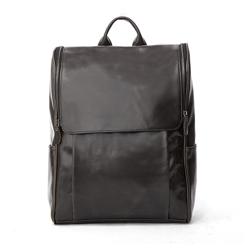 First layer leather black computer backpack CJD