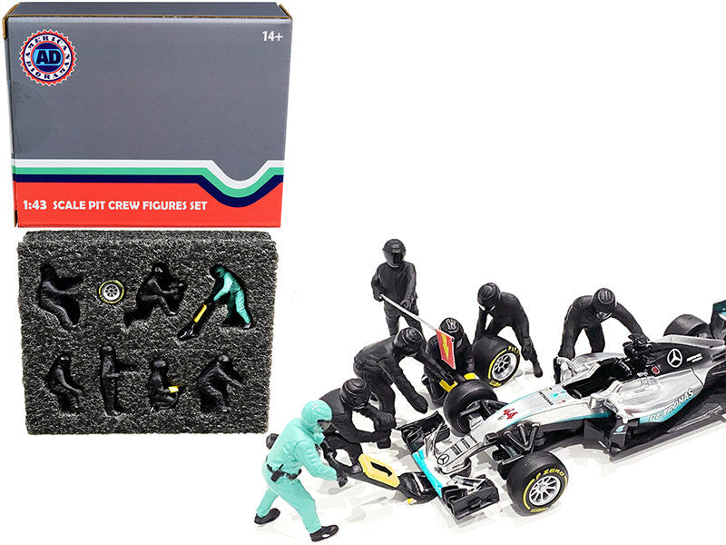 Formula One F1 Pit Crew 7 Figurine Set Team Black for 1/43 Scale Models by American Diorama LuxuryLifeWay Online Store
