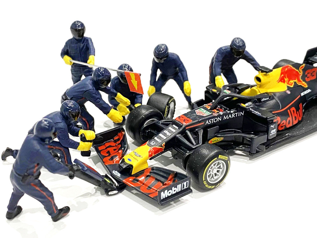 Formula One F1 Pit Crew 7 Figurine Set Team Blue for 1/43 Scale Models by American Diorama LuxuryLifeWay Online Store