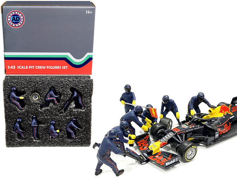 Formula One F1 Pit Crew 7 Figurine Set Team Blue for 1/43 Scale Models by American Diorama LuxuryLifeWay Online Store