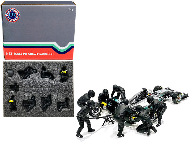 Formula One F1 Pit Crew 7 Figurine Set Team Black Release II for 1/43 Scale Models by American Diorama LuxuryLifeWay Online Store