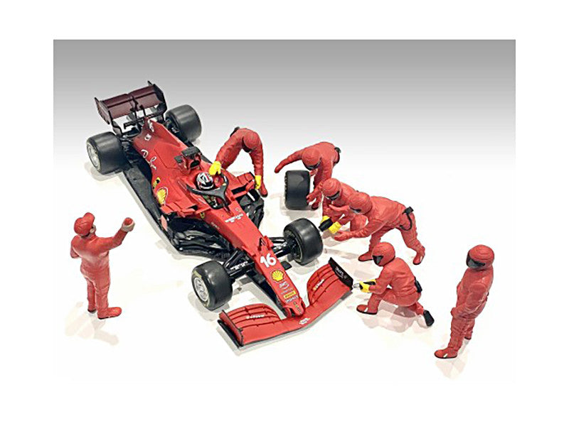 Formula One F1 Pit Crew 7 Figure Set Team Red Release III for 1/18 Scale Models by American Diorama LuxuryLifeWay Online Store