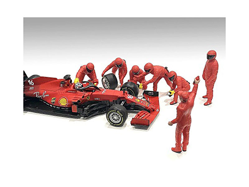 Formula One F1 Pit Crew 7 Figure Set Team Red Release III for 1/18 Scale Models by American Diorama LuxuryLifeWay Online Store