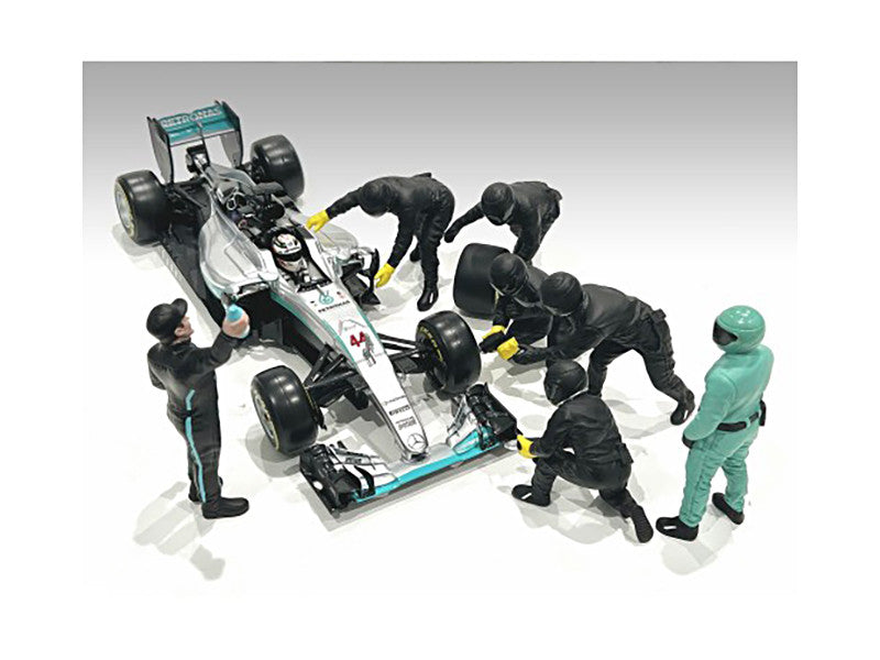 Formula One F1 Pit Crew 7 Figure Set Team Black Release III for 1/18 Scale Models by American Diorama LuxuryLifeWay Online Store