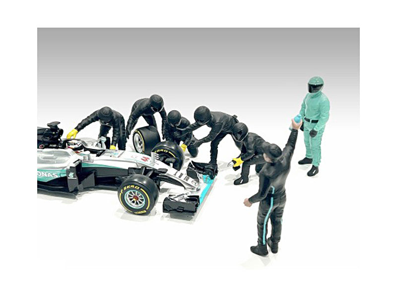 Formula One F1 Pit Crew 7 Figure Set Team Black Release III for 1/18 Scale Models by American Diorama LuxuryLifeWay Online Store