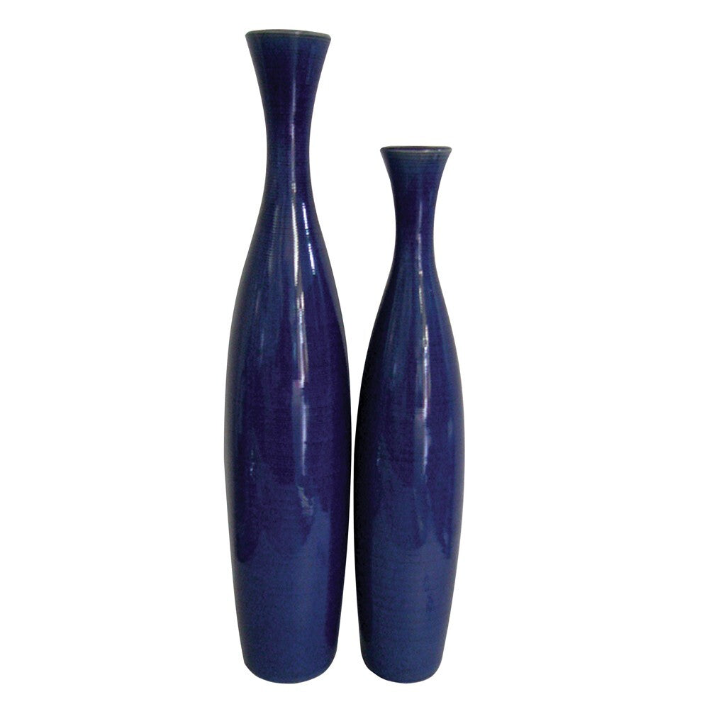 Set Of 2 Deep Indigo Blue Ceramic Tall Thin Vases LuxuryLifeWay Online Store