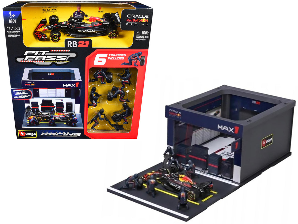 Red Bull Racing Pit Pass Diorama Set with RB21 #1 Max Verstappen "Formula One F1 World Championship" (2025) "Formula Racing" Series 1/43 Diecast Model by Bburago LuxuryLifeWay Online Store