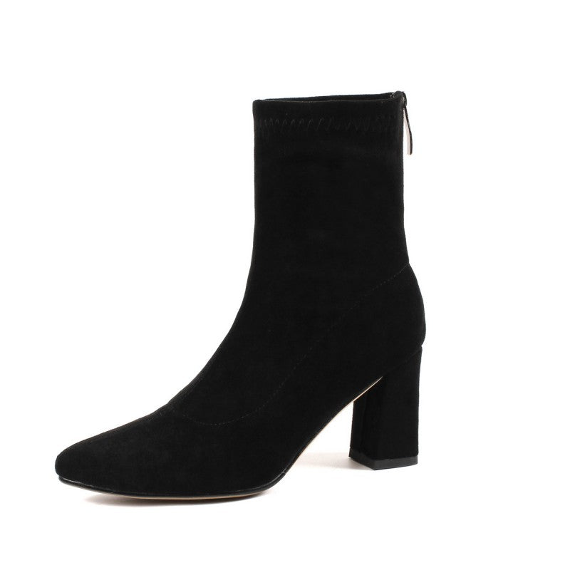 Women's Ankle Winter High-heeled Mid-tube Pointed Toe Thick-heeled Martin Boots LadyShow.Store