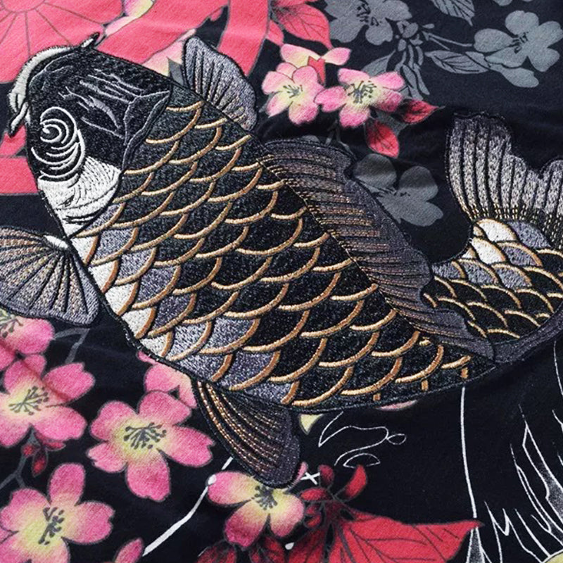 Vintage Japanese Harajuku Floral Carp Men's T-shirt Pi-Mart