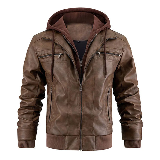 Leather Hooded Winter Jacket Pi-Mart
