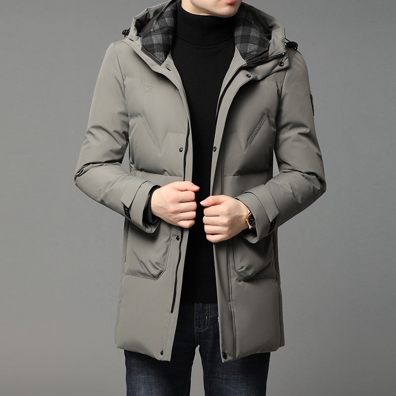 White Duck Down Hooded Warm Jacket Medium Length Down Jacket Best YouTube Store