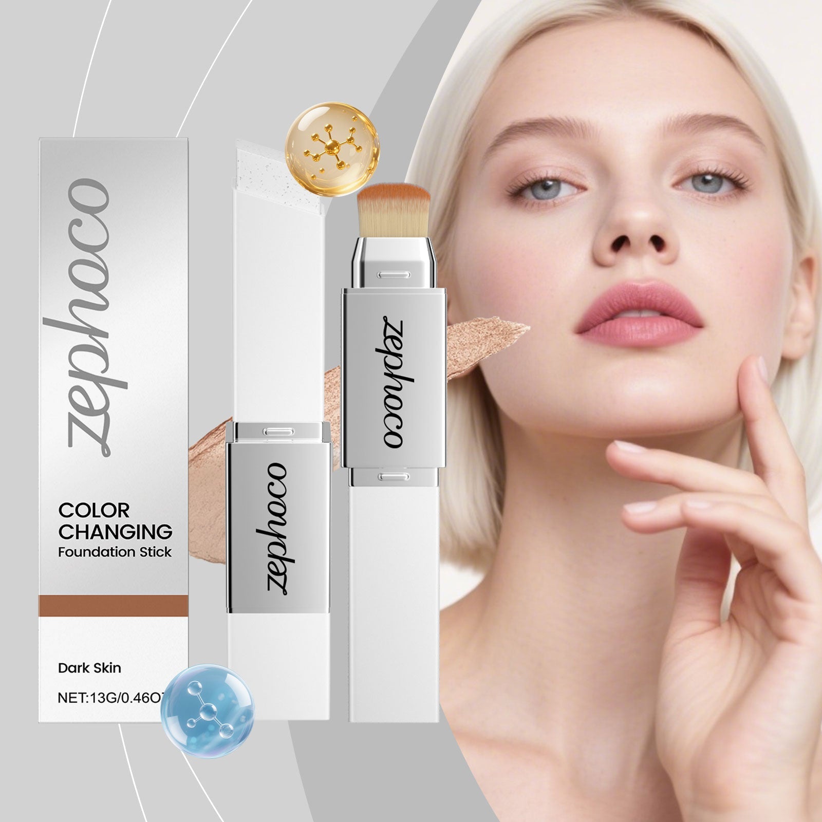2-in-1 Color-Changing Foundation Stick Deep Skin Tone Tri Light Beauty