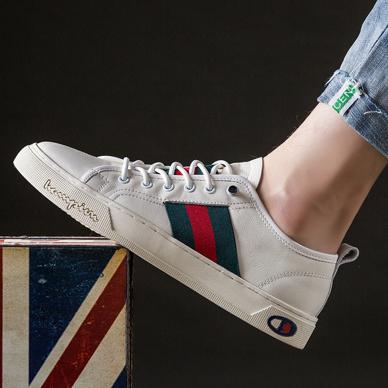 Men's Casual Leather Sneakers - Trendy White Shoes LadyShow.Store