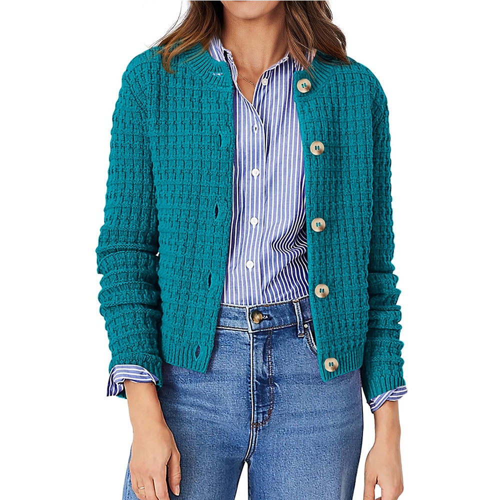 Women's Solid Color Commute Knitted Cardigan Casual Sweater Coat LadyShow.Store