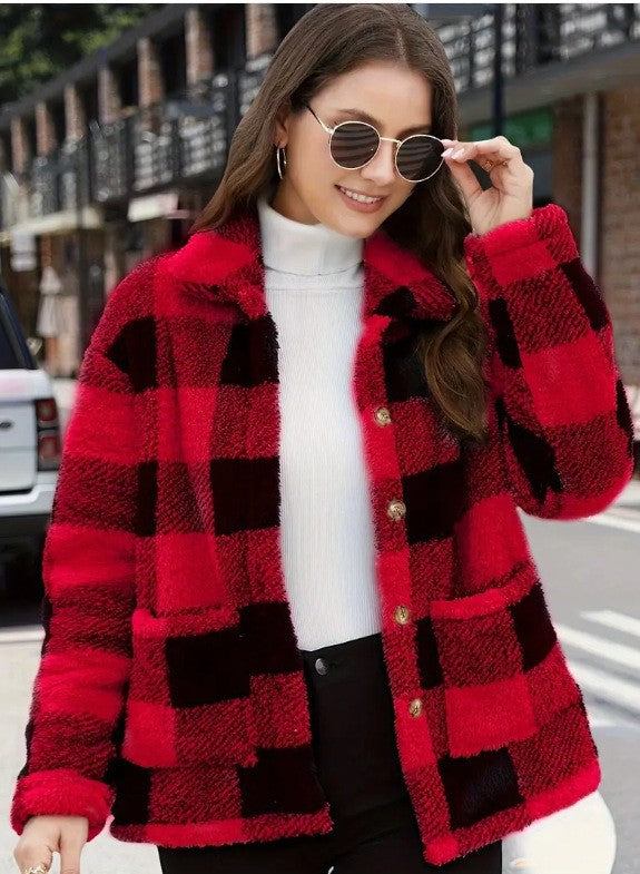 Color-blocked Plaid Jacket Fashion Lapel Pockets Single-breasted Coat Spring Fall Clothing For Women NorixaFashion.com