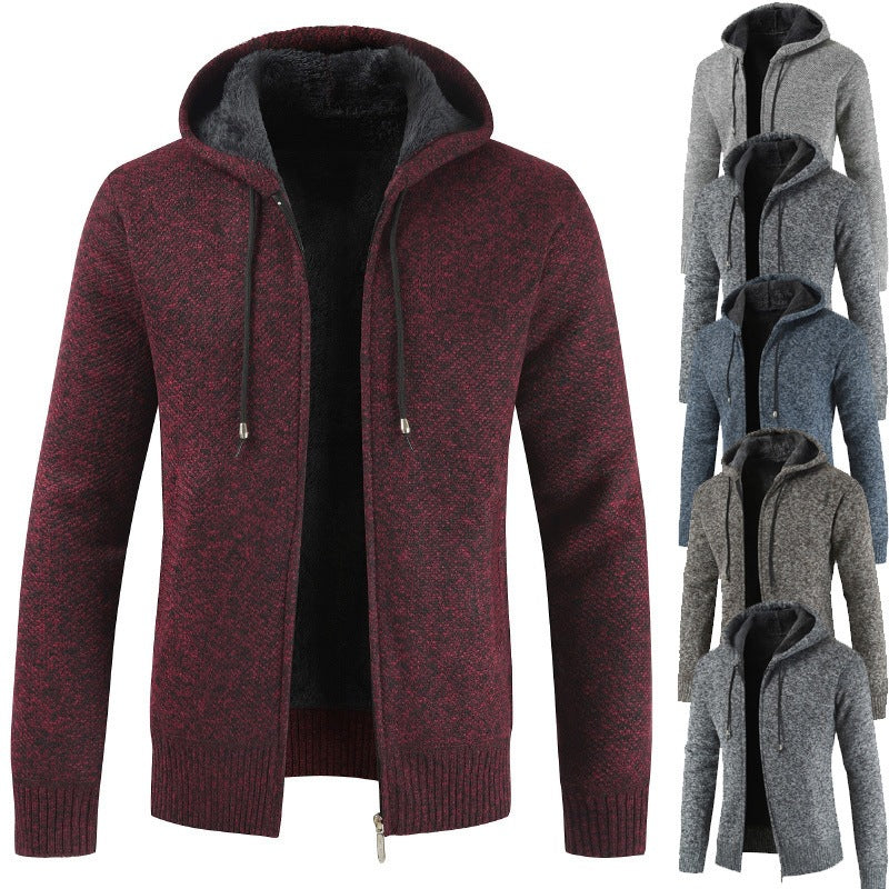 2026 Cross-Border Ebay Autumn And Winter New Men's Thickened Fleece Cardigan Sweater Men's Hooded Cardigan Jacket NorixaFashion.com