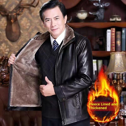 Middle-aged And Elderly Men's Fur-lined Leather Jacket LuxuryLifeWay Online Store