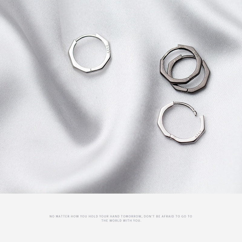 S925 Silver Octagon Ear Clip Black LadyShow.Store