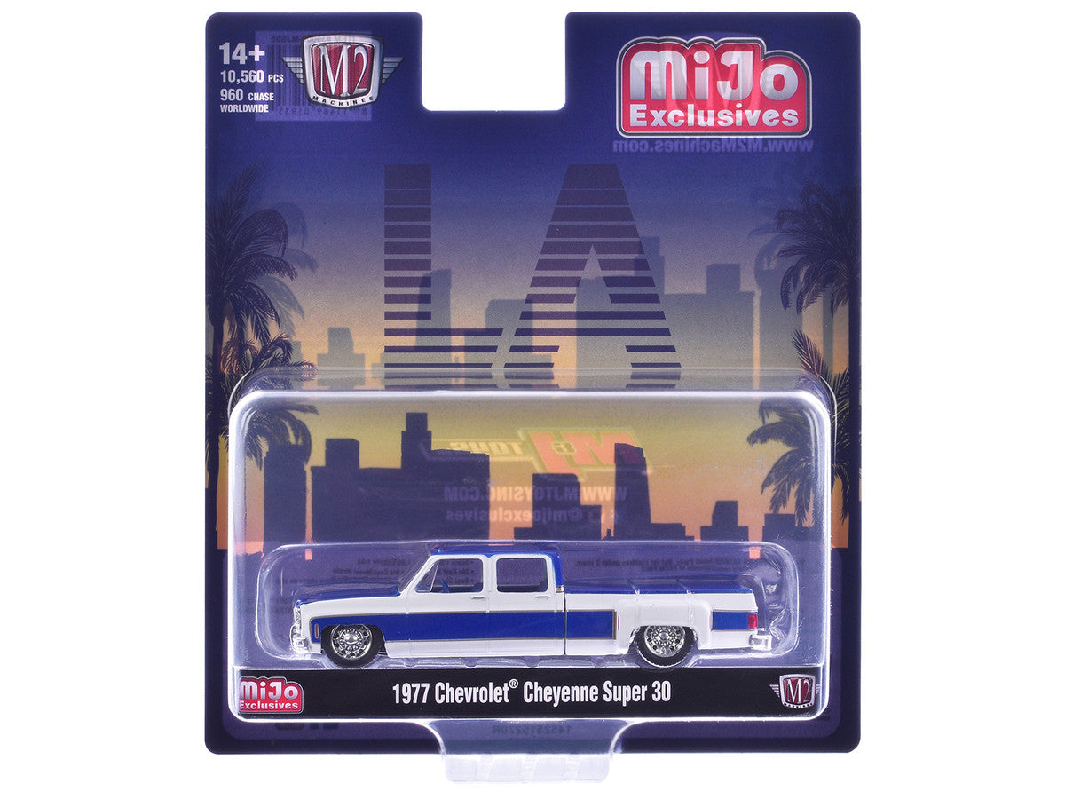 1977 Chevrolet Cheyenne Super 30 Pickup Truck White and Blue "LA" Limited Edition to 10560 pieces Worldwide 1/64 Diecast Model Car by M2 Machines LuxuryLifeWay Online Store
