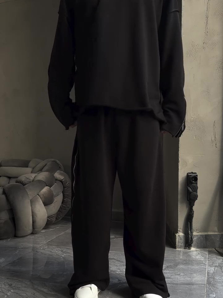 Black Side Zip Detail Oversized Sweatshirt & Wide-Leg Pants Set NorixaFashion.com