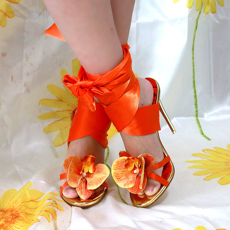 Floral High Heels with Ankle Strap and Open Toe Sandals Best YouTube Store