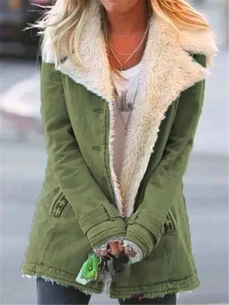 Women Plus Size Warm Coats Composite Plush Button Lapels Jacket Outwearcoat LuxuryLifeWay Online Store