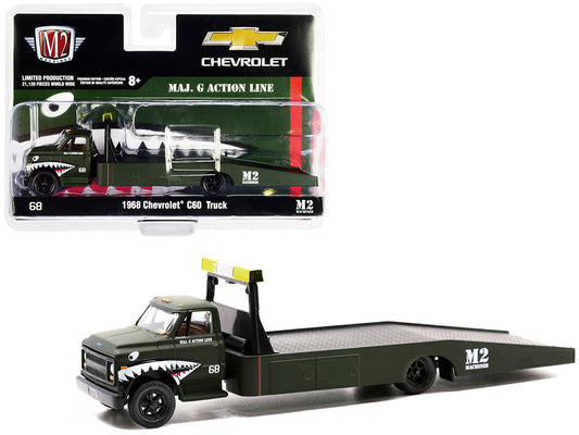 1968 Chevrolet C60 Flatbed Truck #68 Matt Dark Green with Graphics "Maj. G Action Line" Limited Edition to 21120 pieces Worldwide 1/64 Diecast Model by M2 Machines LuxuryLifeWay Online Store