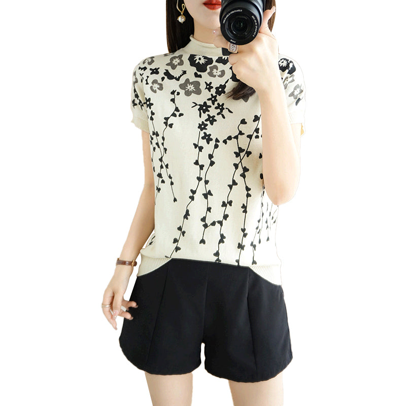 Women's 100% Cotton Floral Basic T-Shirt Pi-Mart