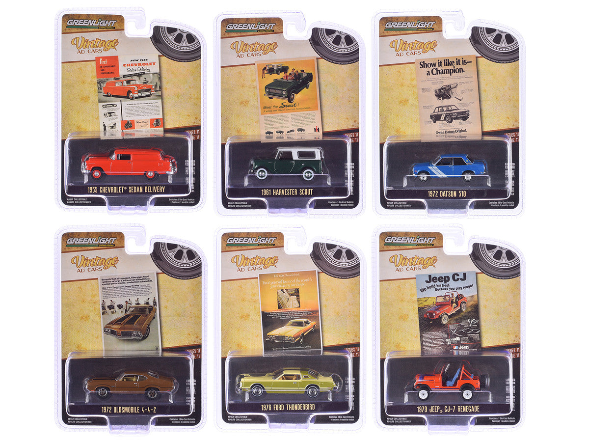 "Vintage Ad Cars" Series 11 Set of 6 pieces 1/64 Diecast Model Cars by Greenlight LuxuryLifeWay Online Store