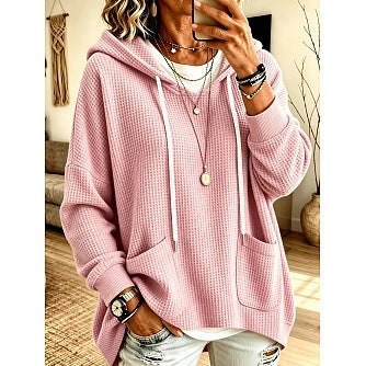 2026 European And American Women's Clothing Amazon Independent Station Waffe Loose Long Sleeve Hoodie Casual Hooded NorixaFashion.com