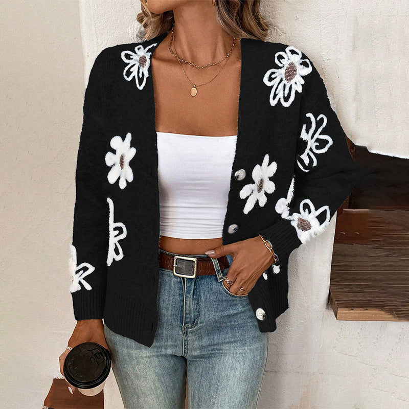 Flowers Print Button Front Cardigan NorixaFashion.com